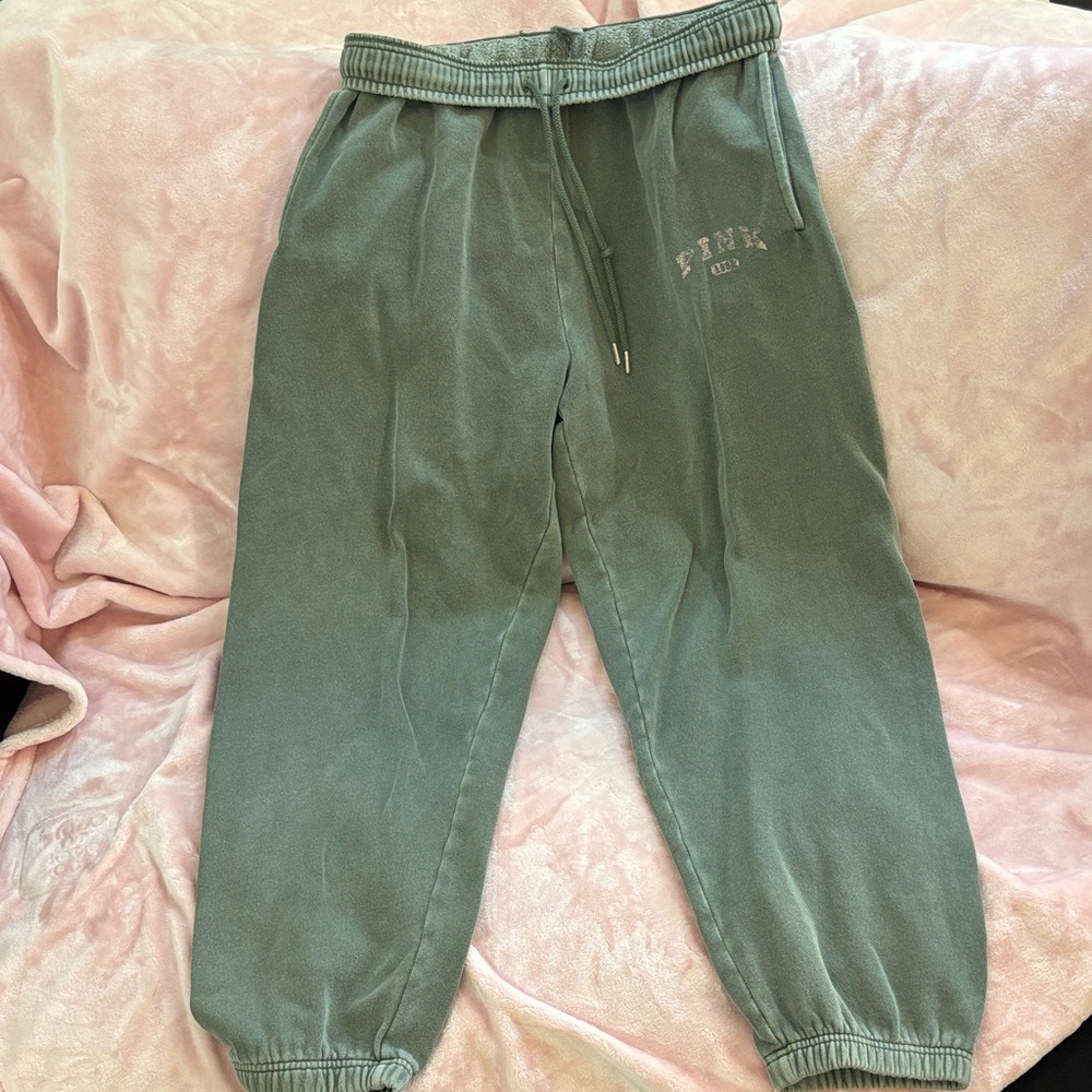 PINK Victoria's Secret Olive Green Ribbed Sweatpants